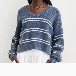 Aerie Cropped Blue Striped Sweater M